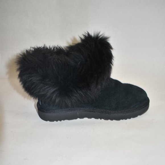 UGG Mini Fluff Collar Black Booties Sheepskin Suede US Size 6 1112491 - Picture 6 of 10